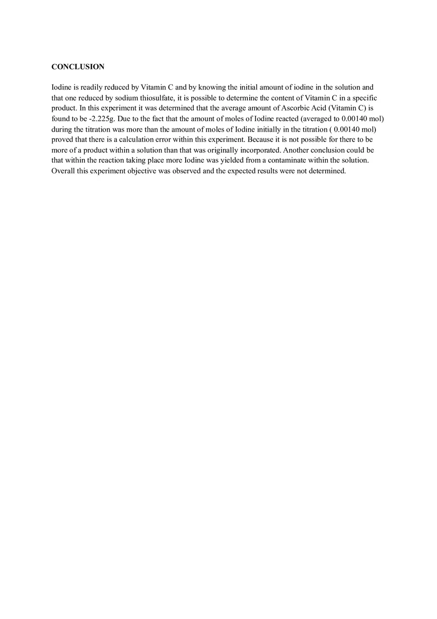 Lab 4 - Ascorbic Acid (Vitamin C) Determination by Iodometric Titration - Page 6