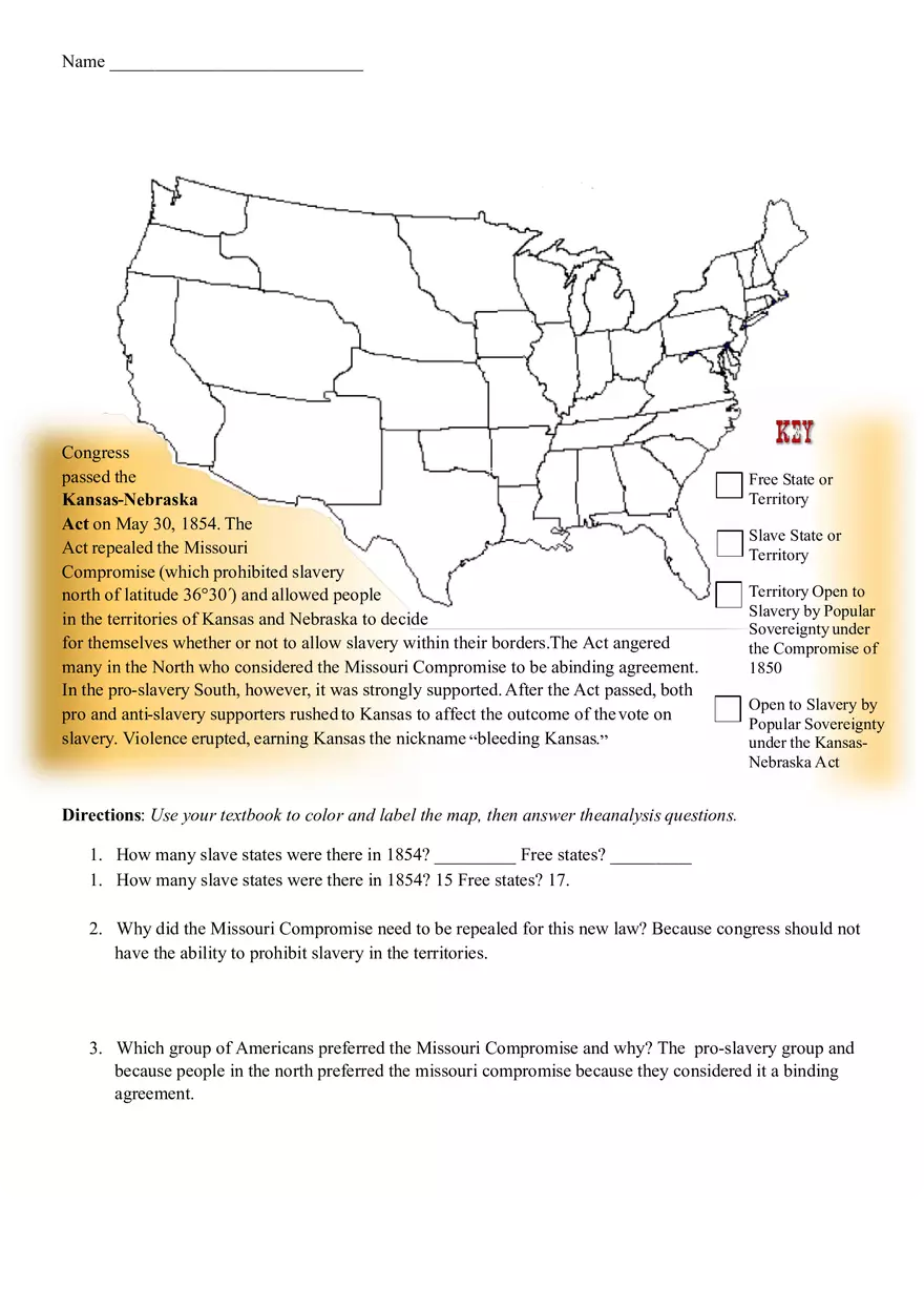 Kansas - Nebraska Act Map Analysis - Page 1