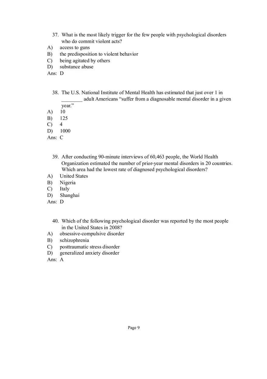 Psychological Disorders Answer Part 1 - Page 9