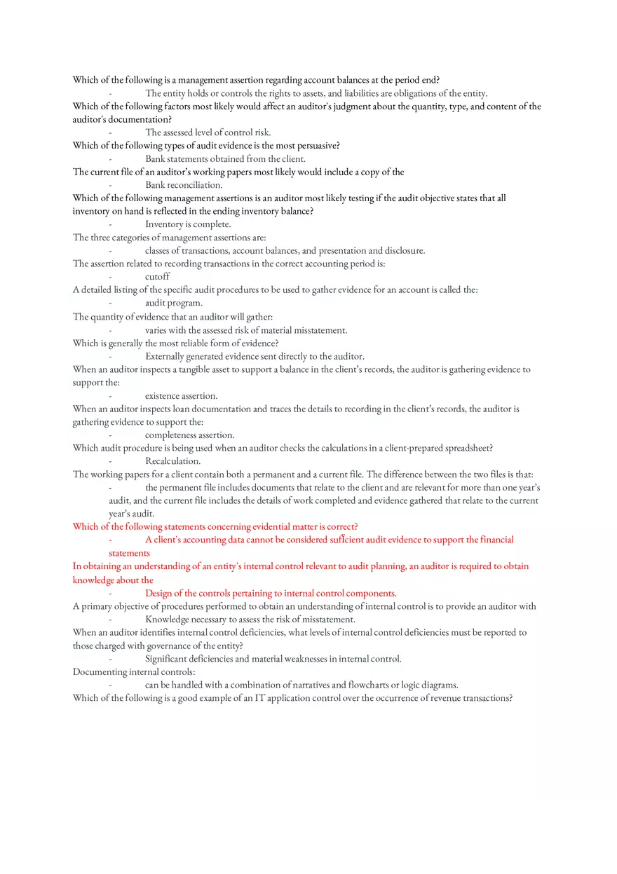 Which of the Following is a Management Assertion Regarding Account Balances at the Period End - Page 1