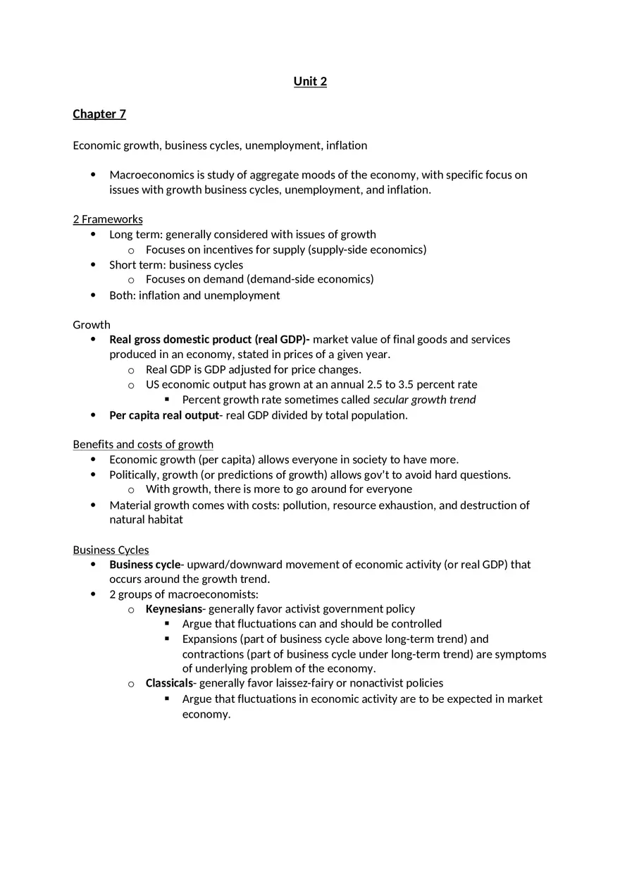 Macroeconomics Unit 2 - Page 1