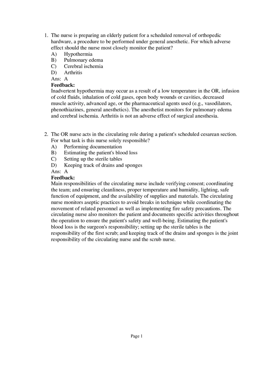 Medical-Surgical Nursing Exam Key Part 1 - Page 1
