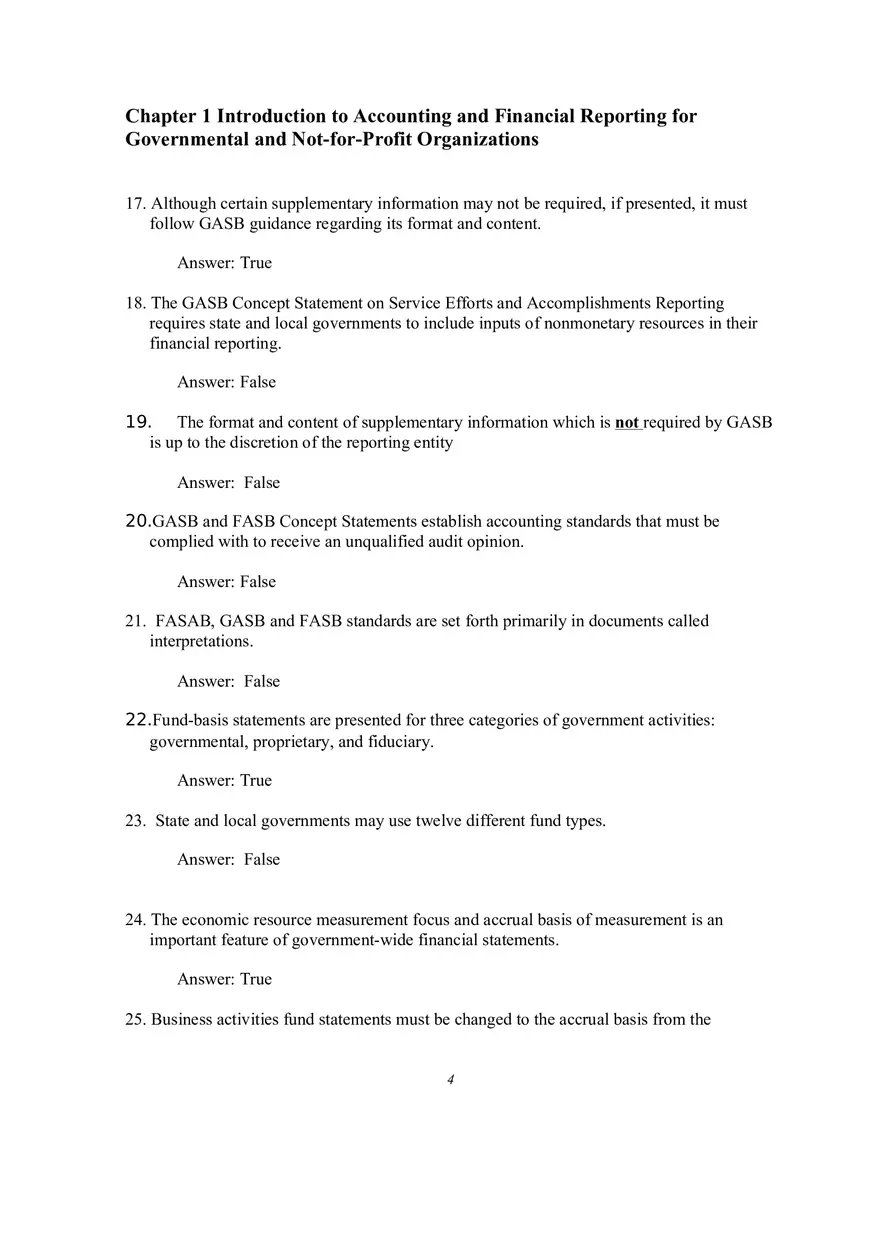 Introduction to Accounting and Financial Reporting for Governmental and Not-for-Profit Organizations True-False - Page 3
