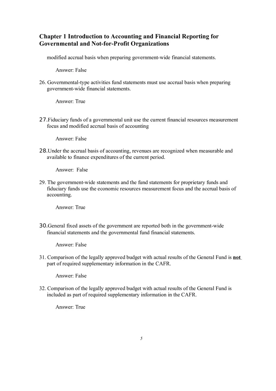 Introduction to Accounting and Financial Reporting for Governmental and Not-for-Profit Organizations True-False - Page 4