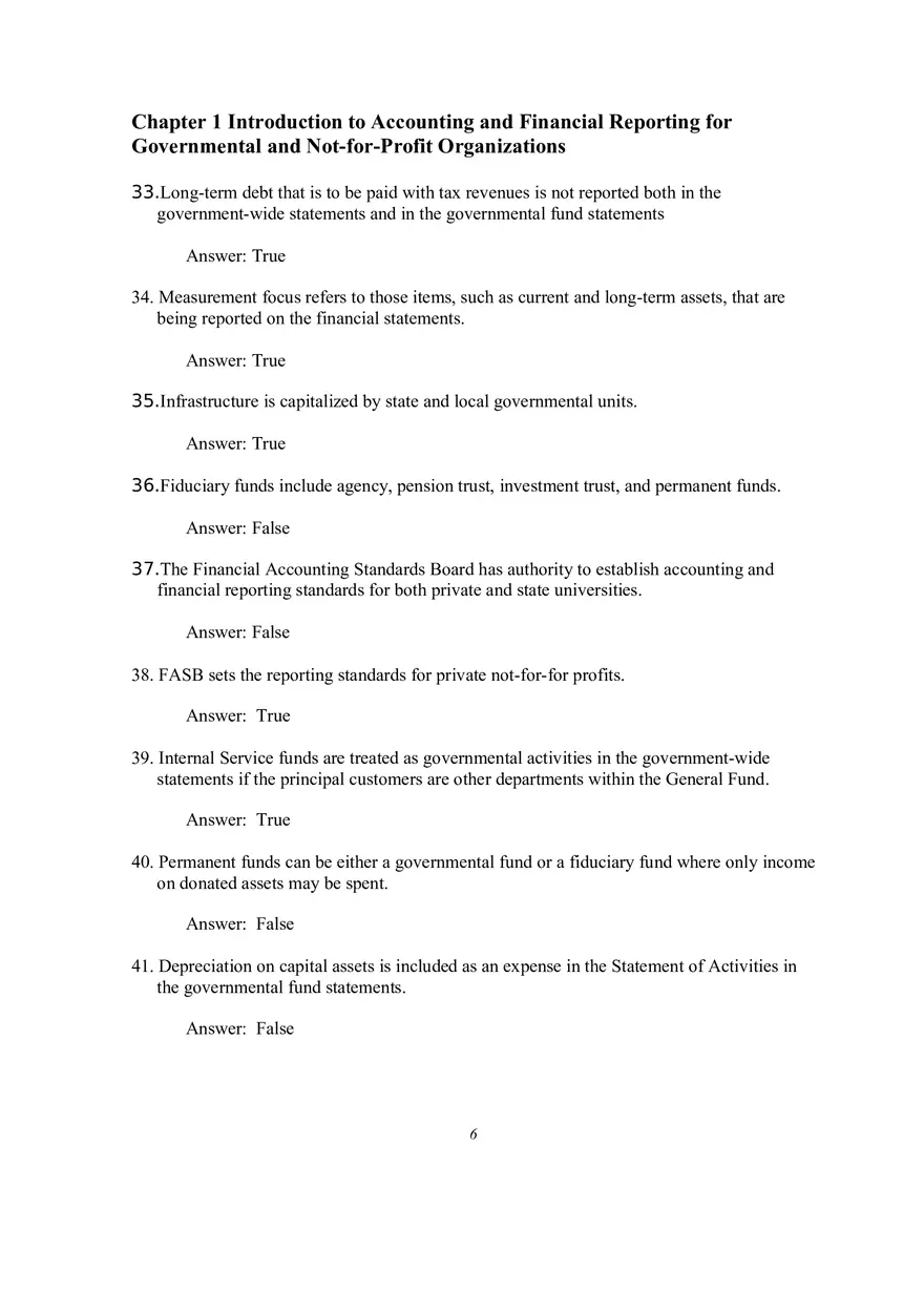 Introduction to Accounting and Financial Reporting for Governmental and Not-for-Profit Organizations True-False - Page 5