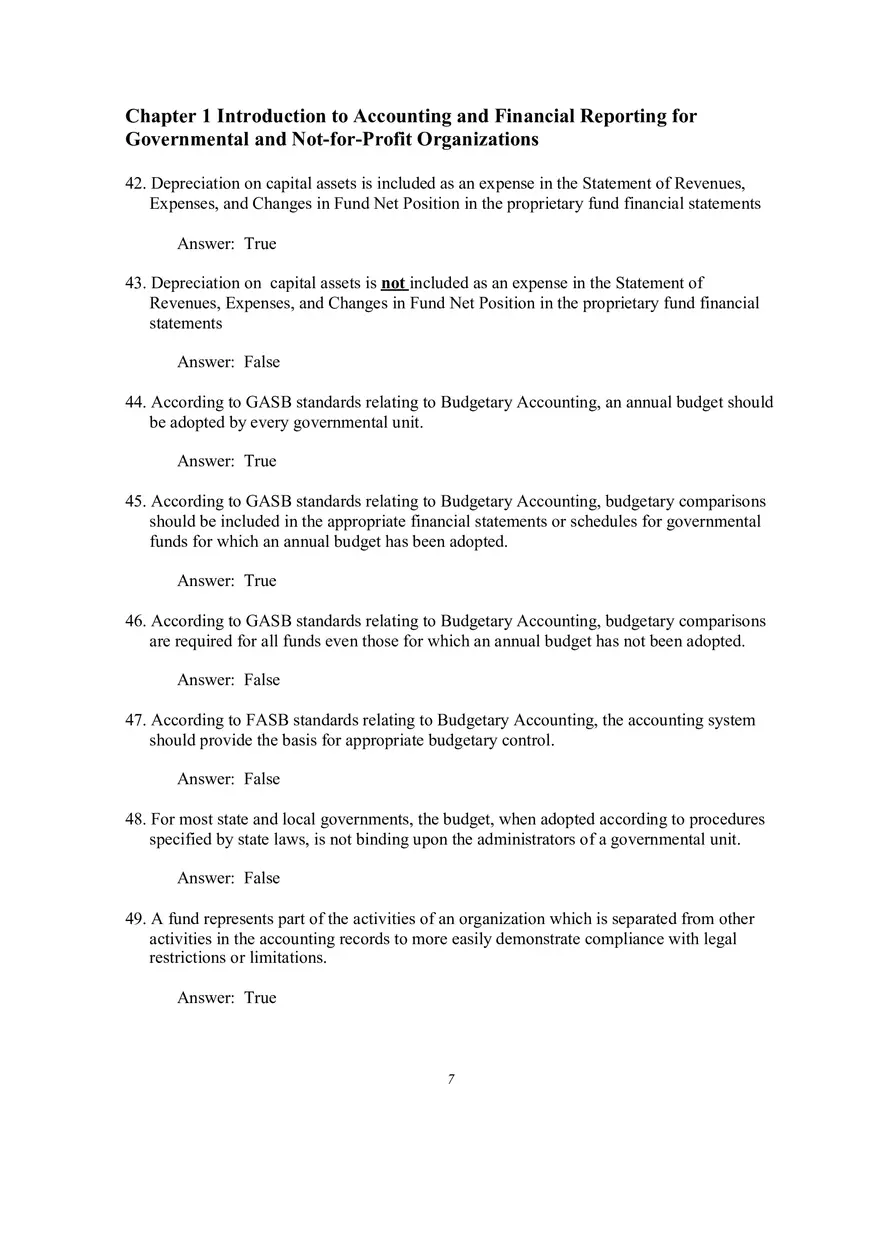 Introduction to Accounting and Financial Reporting for Governmental and Not-for-Profit Organizations True-False - Page 6
