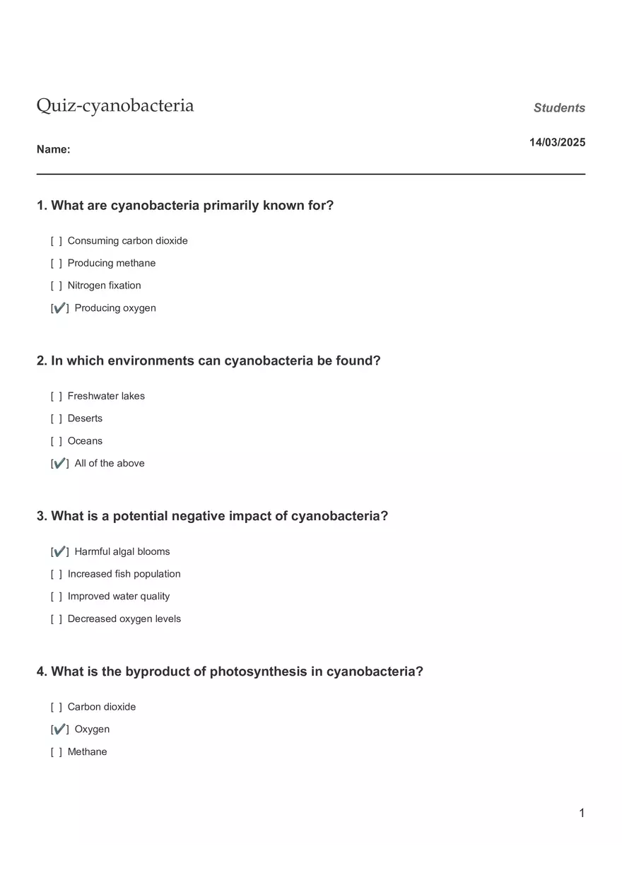 Quiz - Cyanobacteria - Page 1