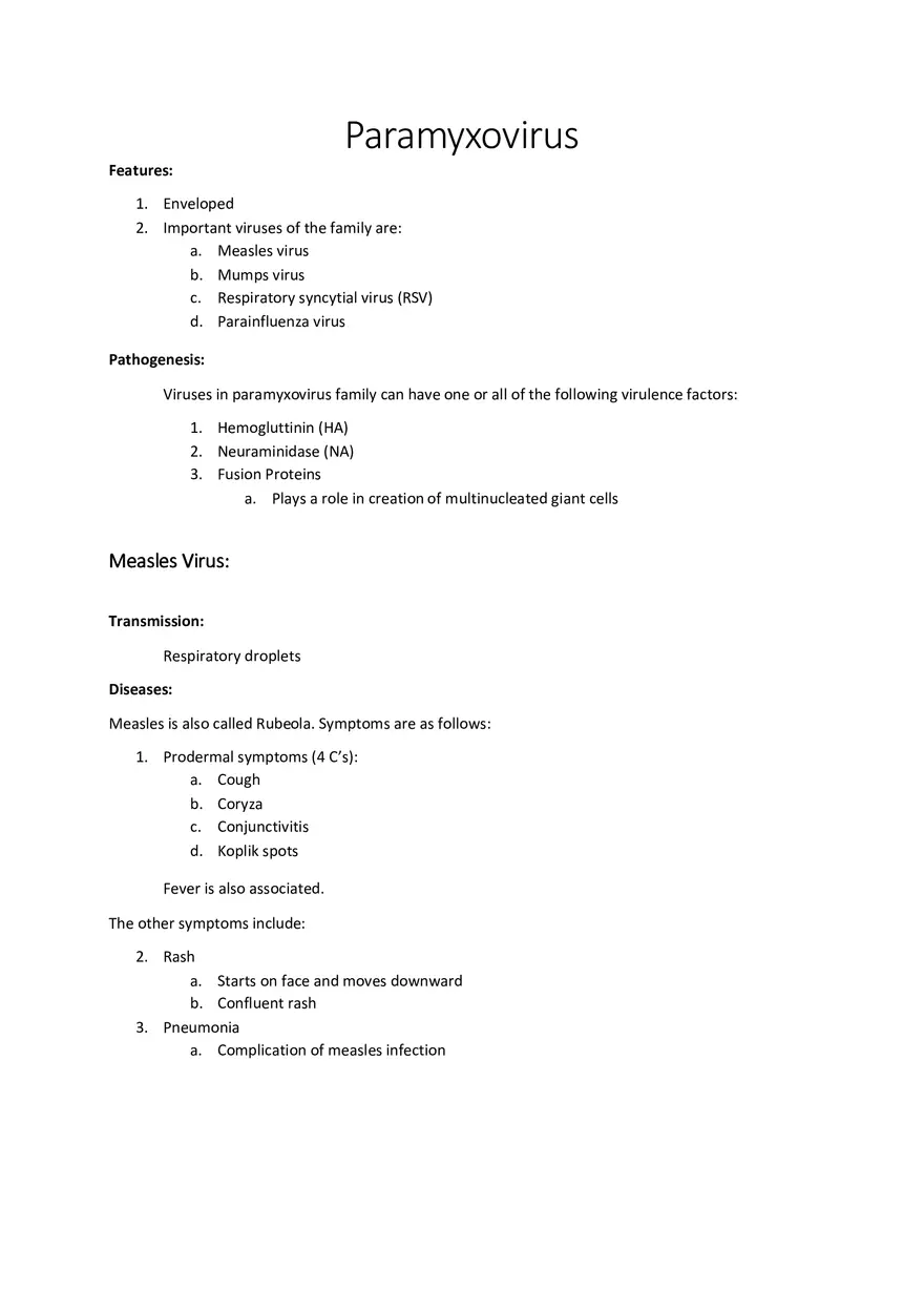 Paramyxovirus Biology Notes - Page 1