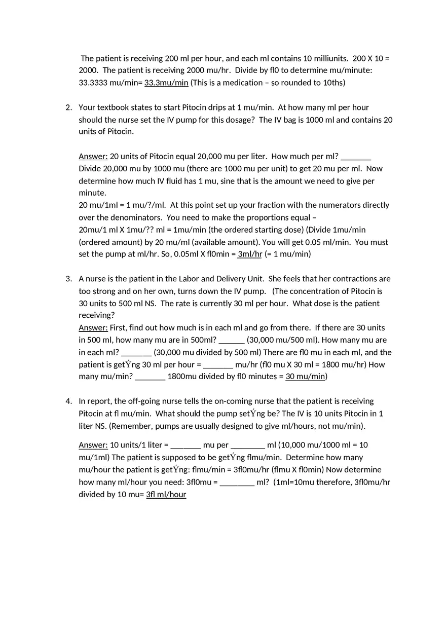 Pitocin Dosage Calculations - Page 2