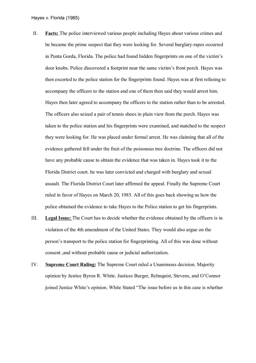 Hayes v. Florida (1985) - Page 1