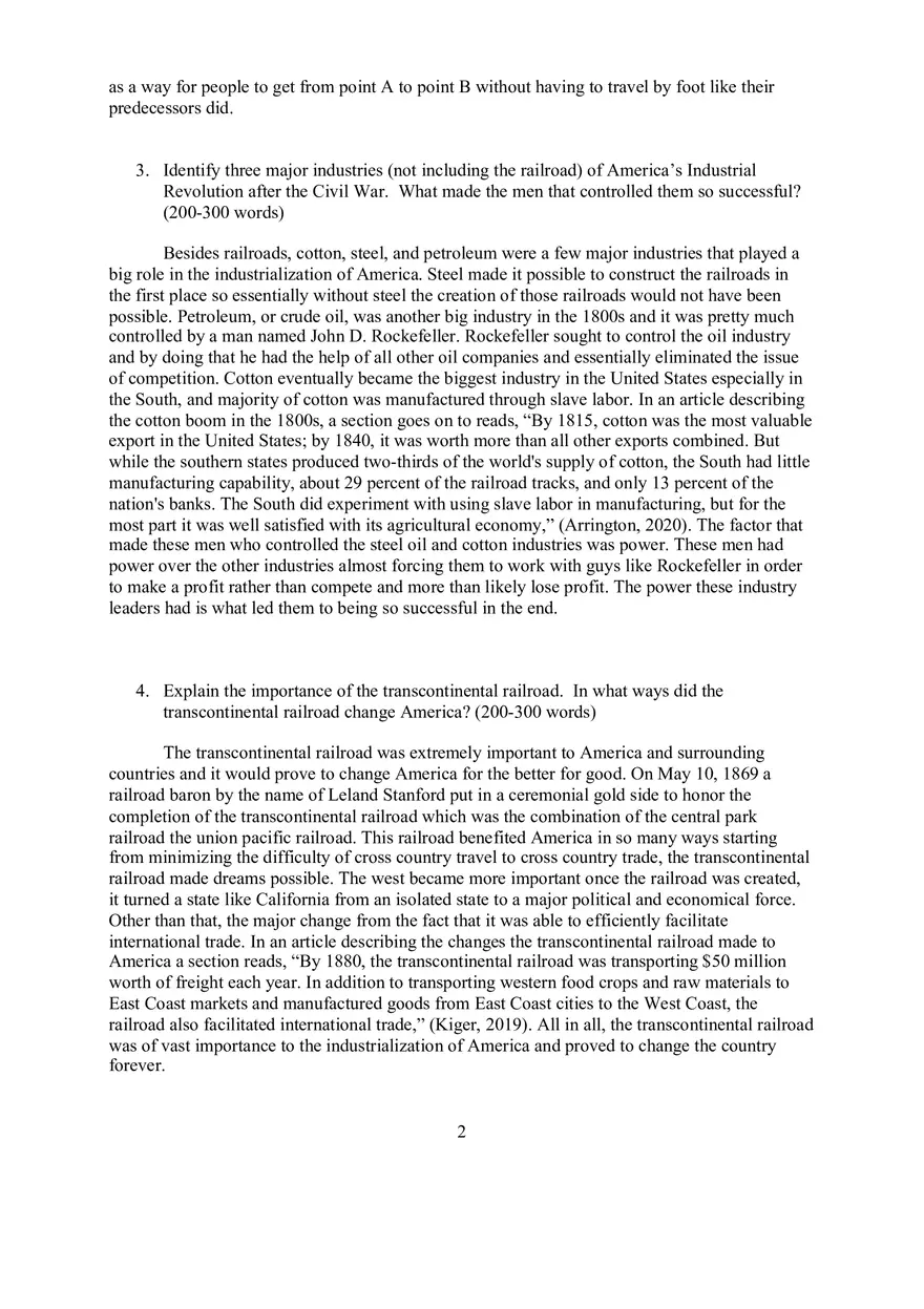 The Development of the American Economy Worksheet - Page 2