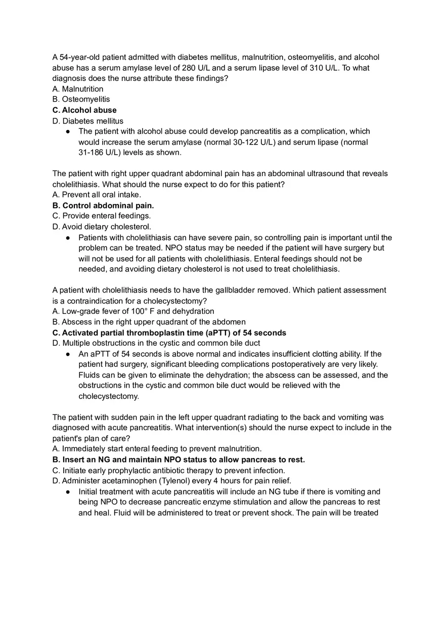 Pancreatitis NCLEX Questions - Page 1
