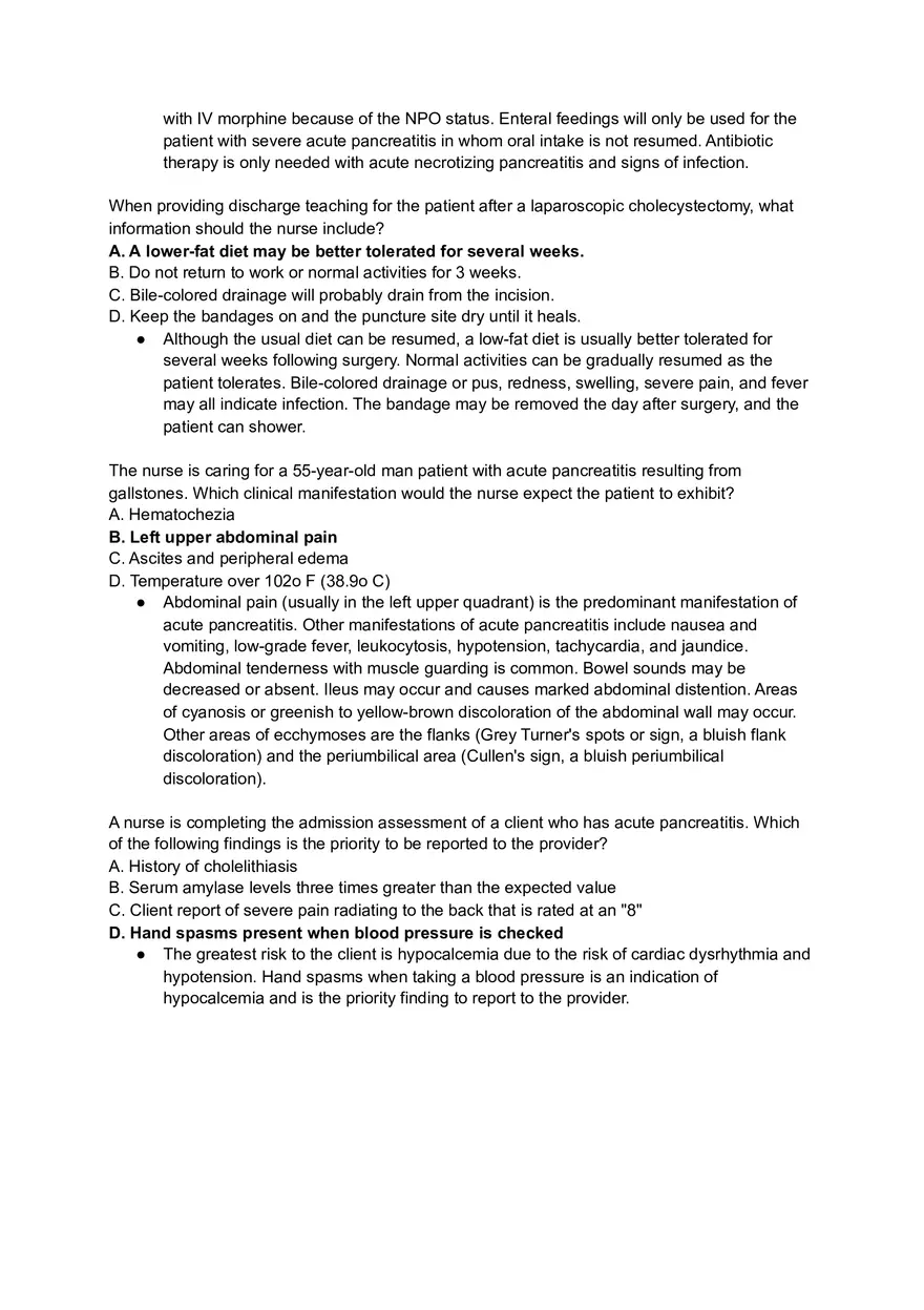 Pancreatitis NCLEX Questions - Page 2
