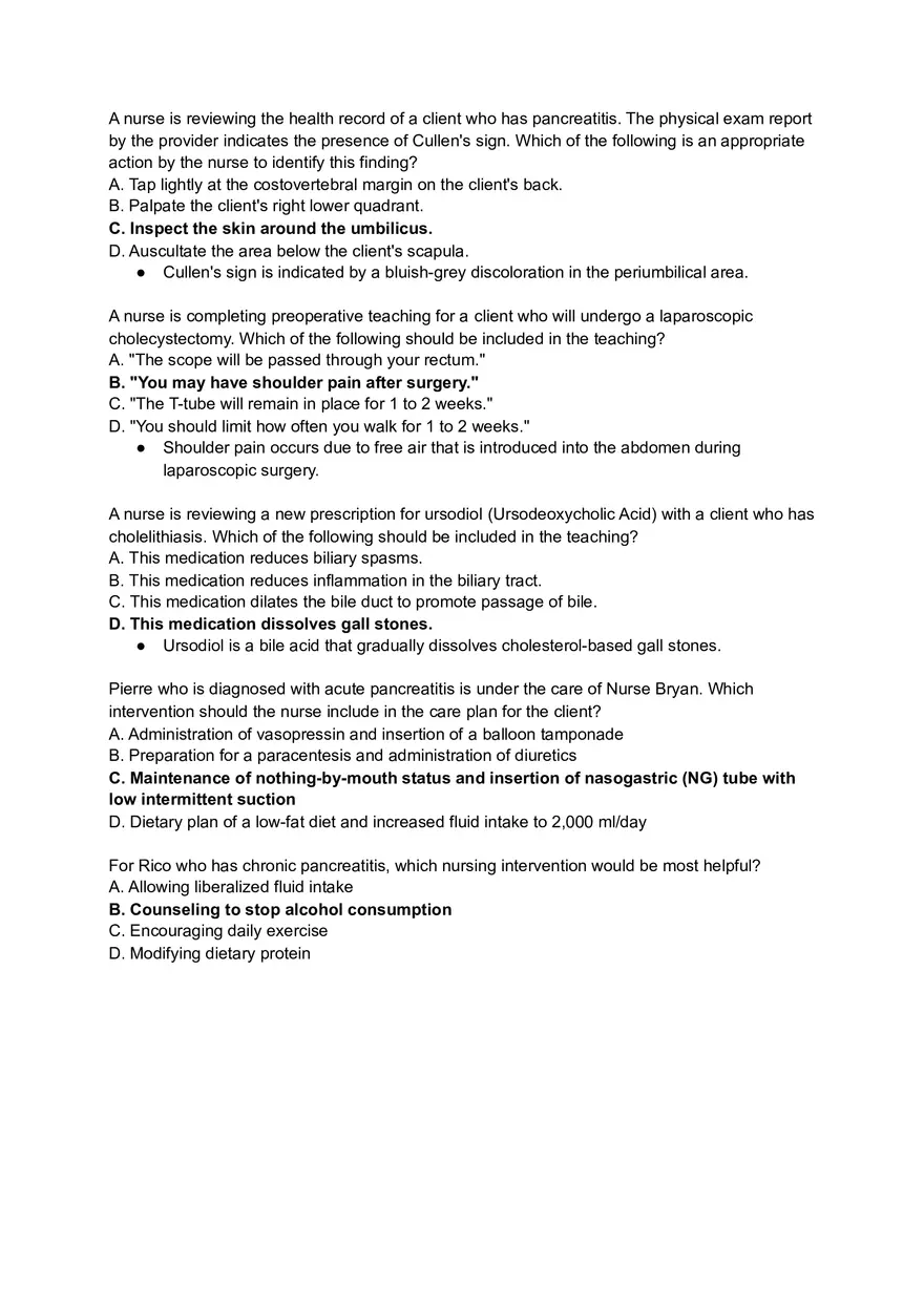 Pancreatitis NCLEX Questions - Page 3