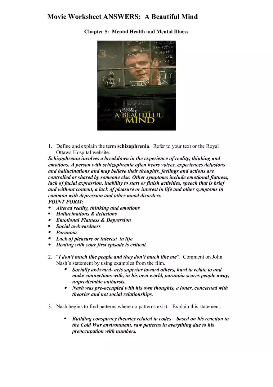 A Beautiful Mind Answers - Page 1