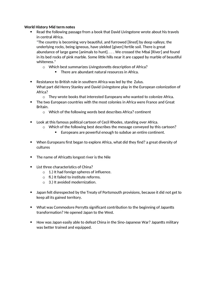 World History Mid Term Notes - Page 1
