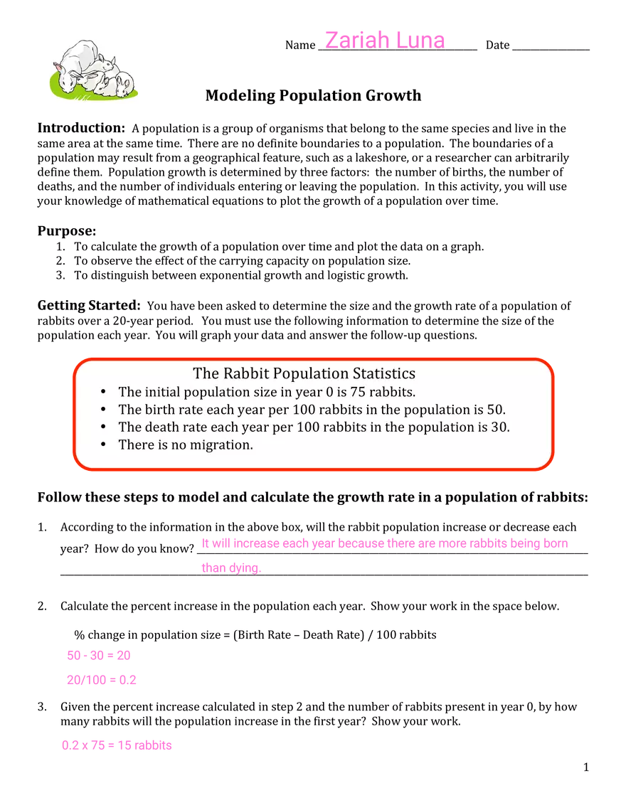Modeling Population Growth Answer Key - Page 1