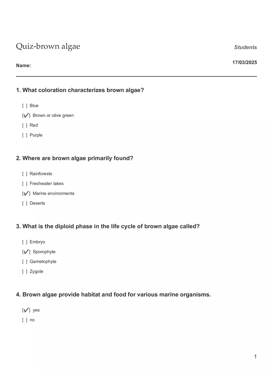 Quiz - Brown Algae - Page 1