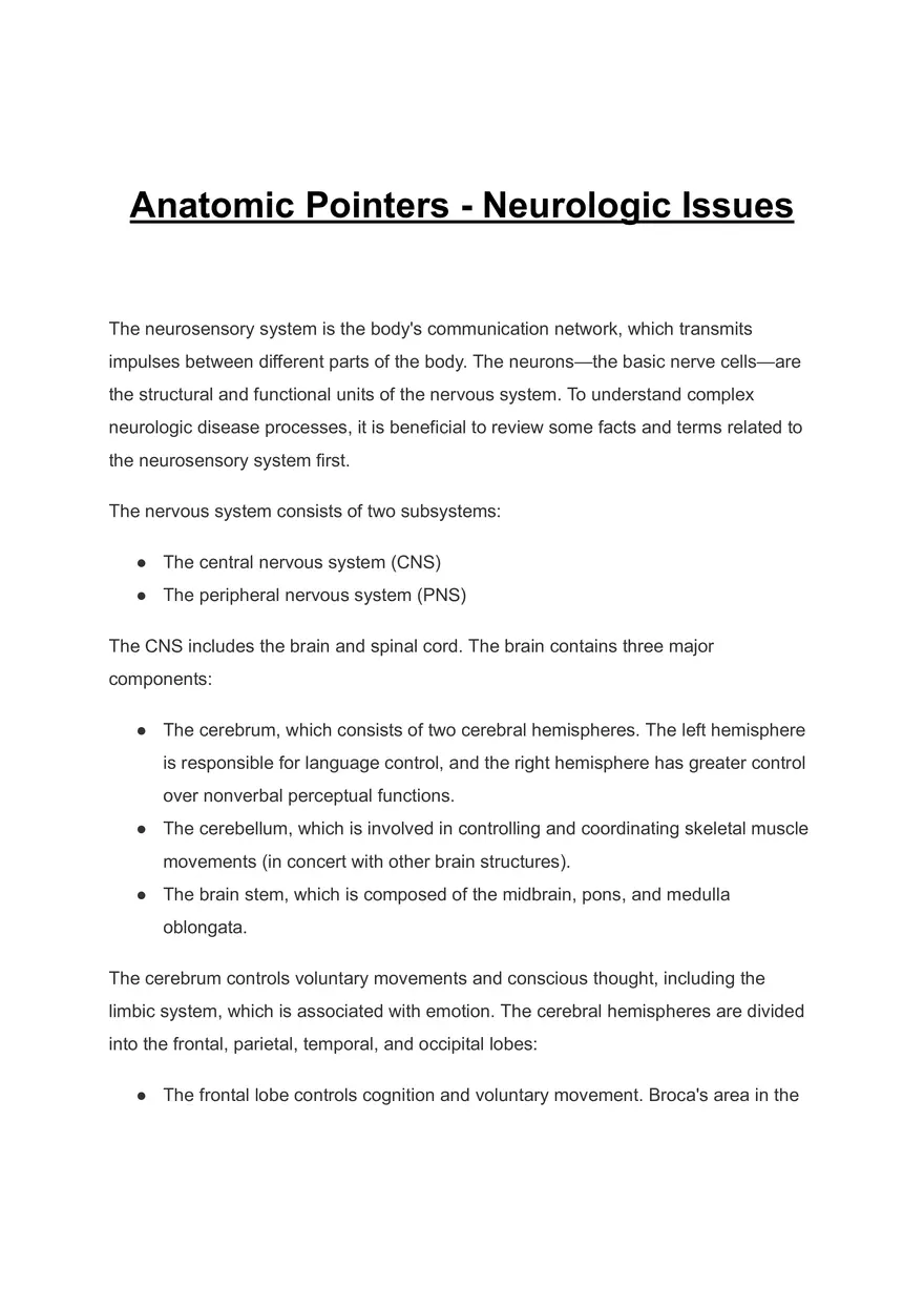 Anatomic Pointers - Neurologic Issues - Page 1