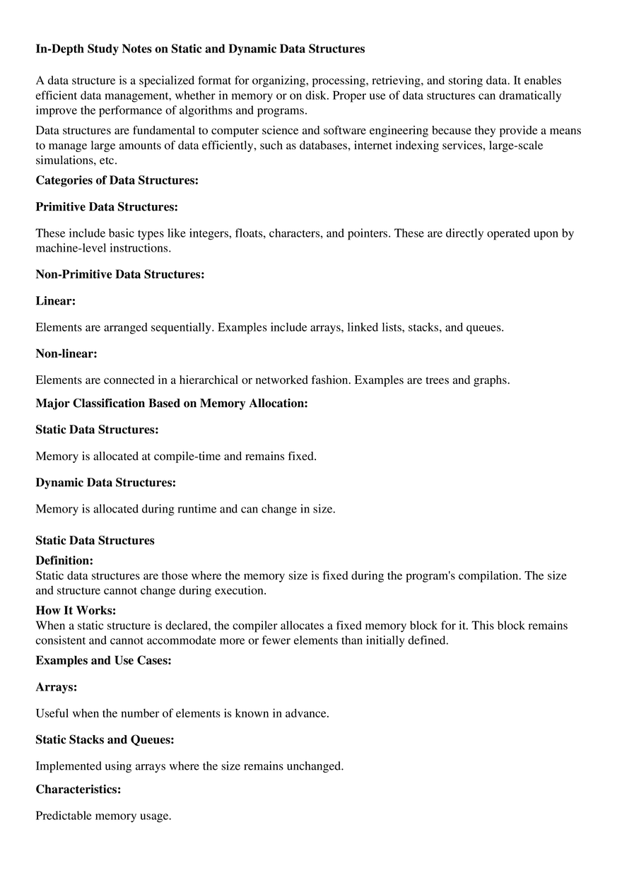 In-Depth Study Notes on Static and Dynamic Data Structures - Page 1