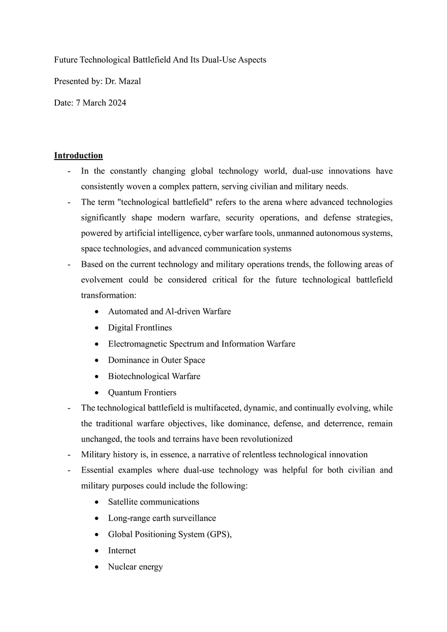 Future Technological Battlefield And Its Dual-Use Aspects - Page 1