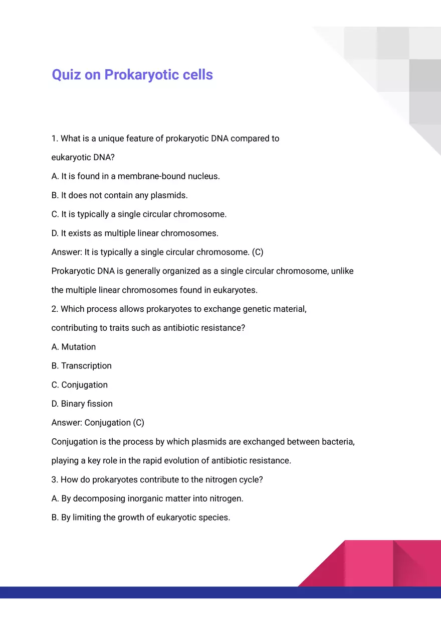 Quiz on Prokaryotic Cells - Page 1