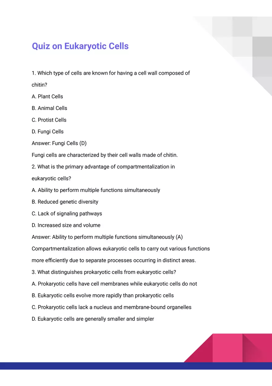 Quiz on Eukaryotic Cells - Page 1