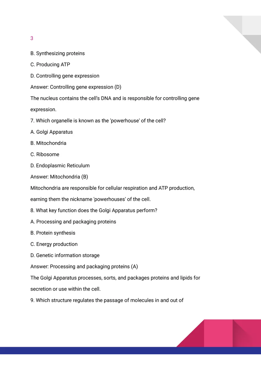 Quiz on Eukaryotic Cells - Page 3