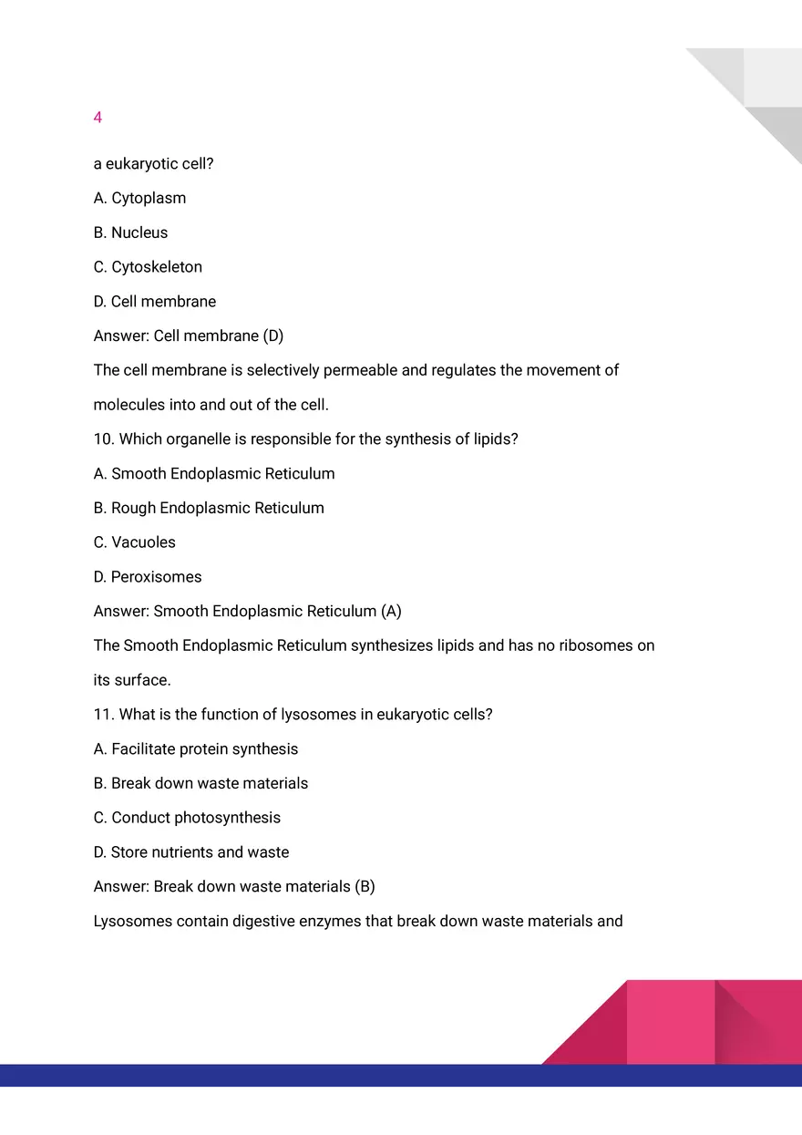 Quiz on Eukaryotic Cells - Page 4