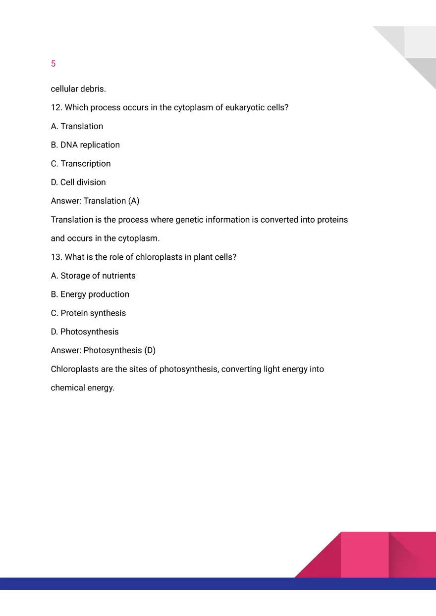 Quiz on Eukaryotic Cells - Page 5