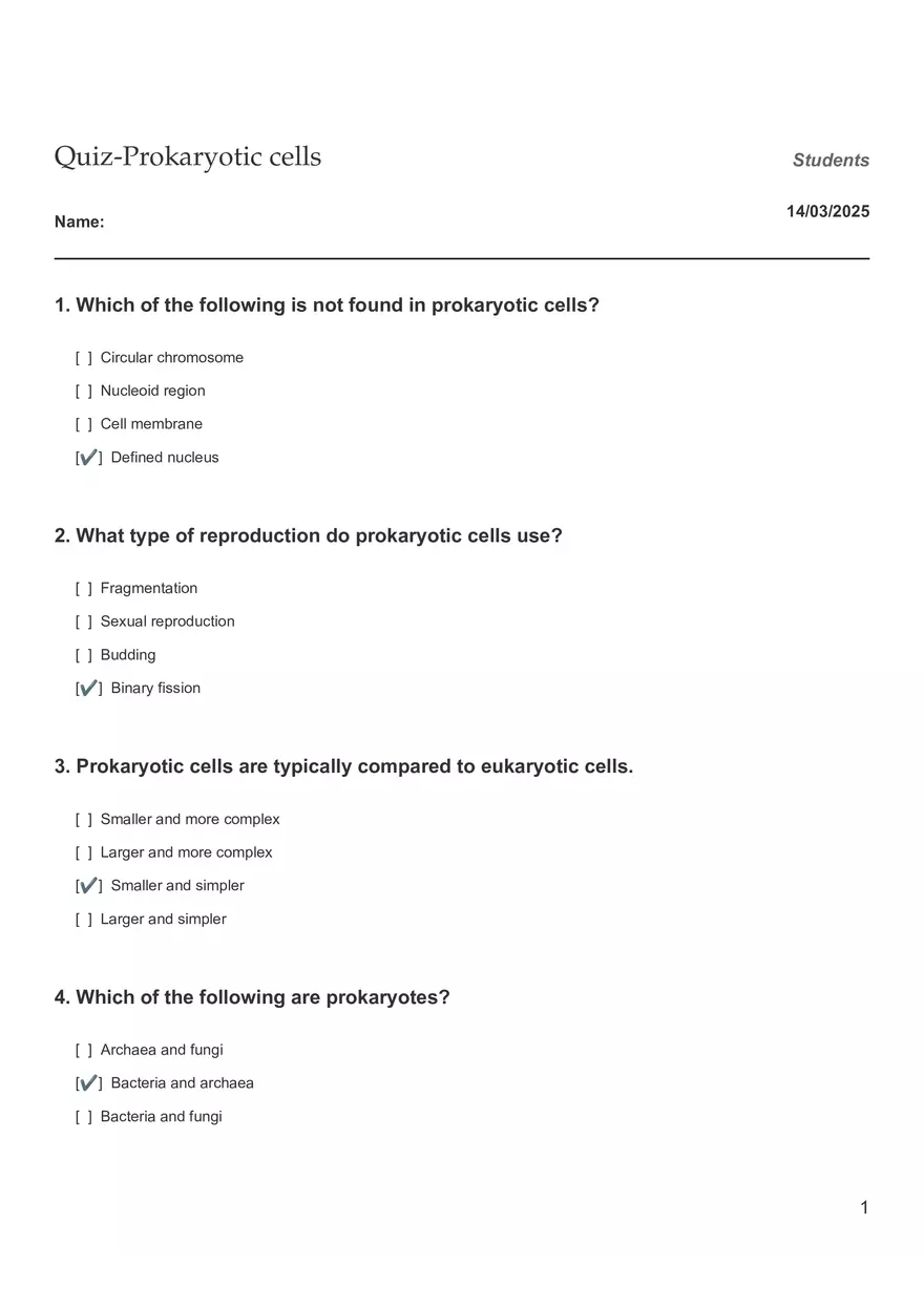 Quiz - Prokaryotic Cells - Page 1