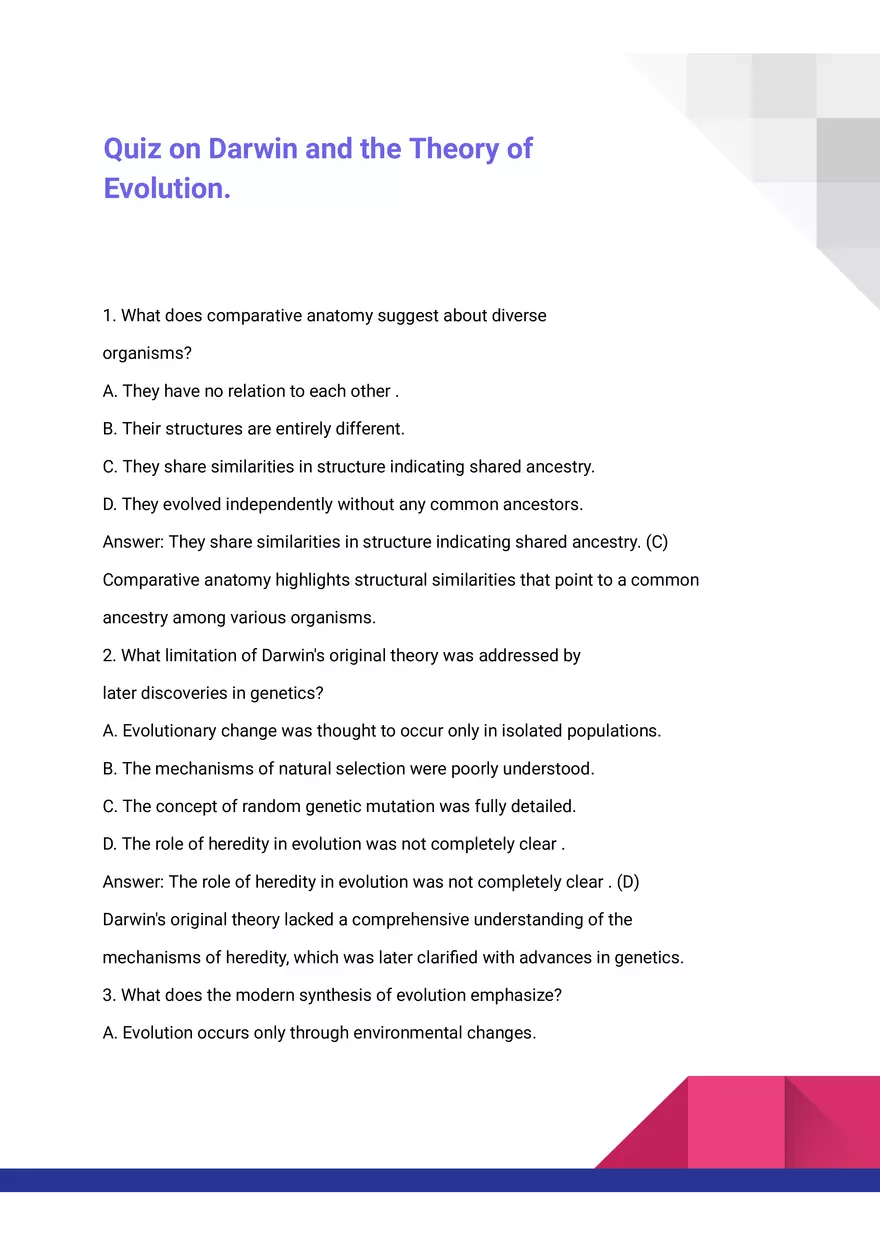 Quiz on Darwin and the Theory of Evolution - Page 1