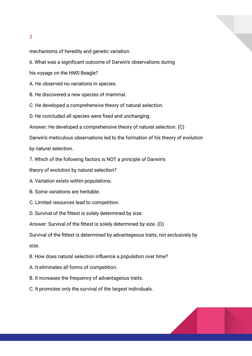 Quiz on Darwin and the Theory of Evolution - Page 3