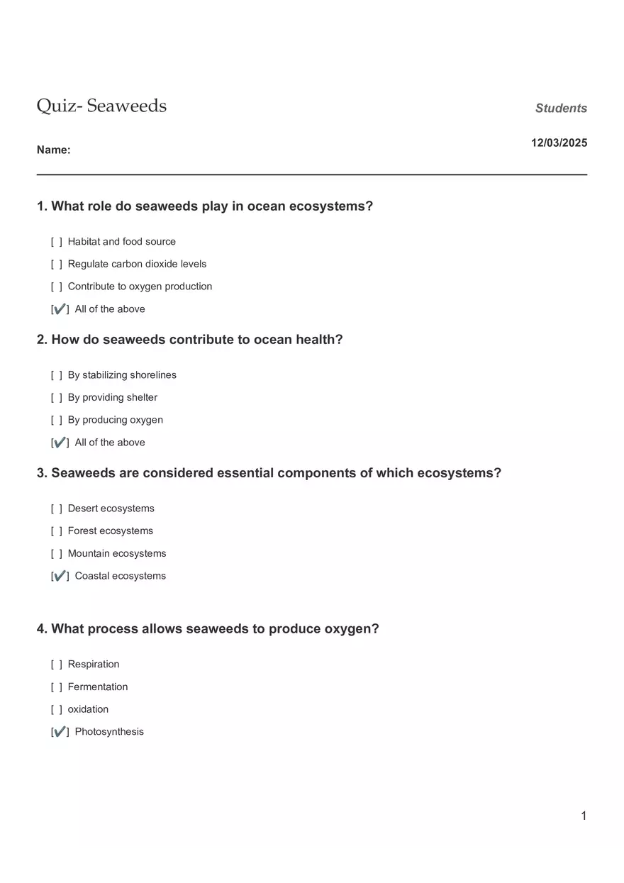 Quiz - Seaweeds - Page 1