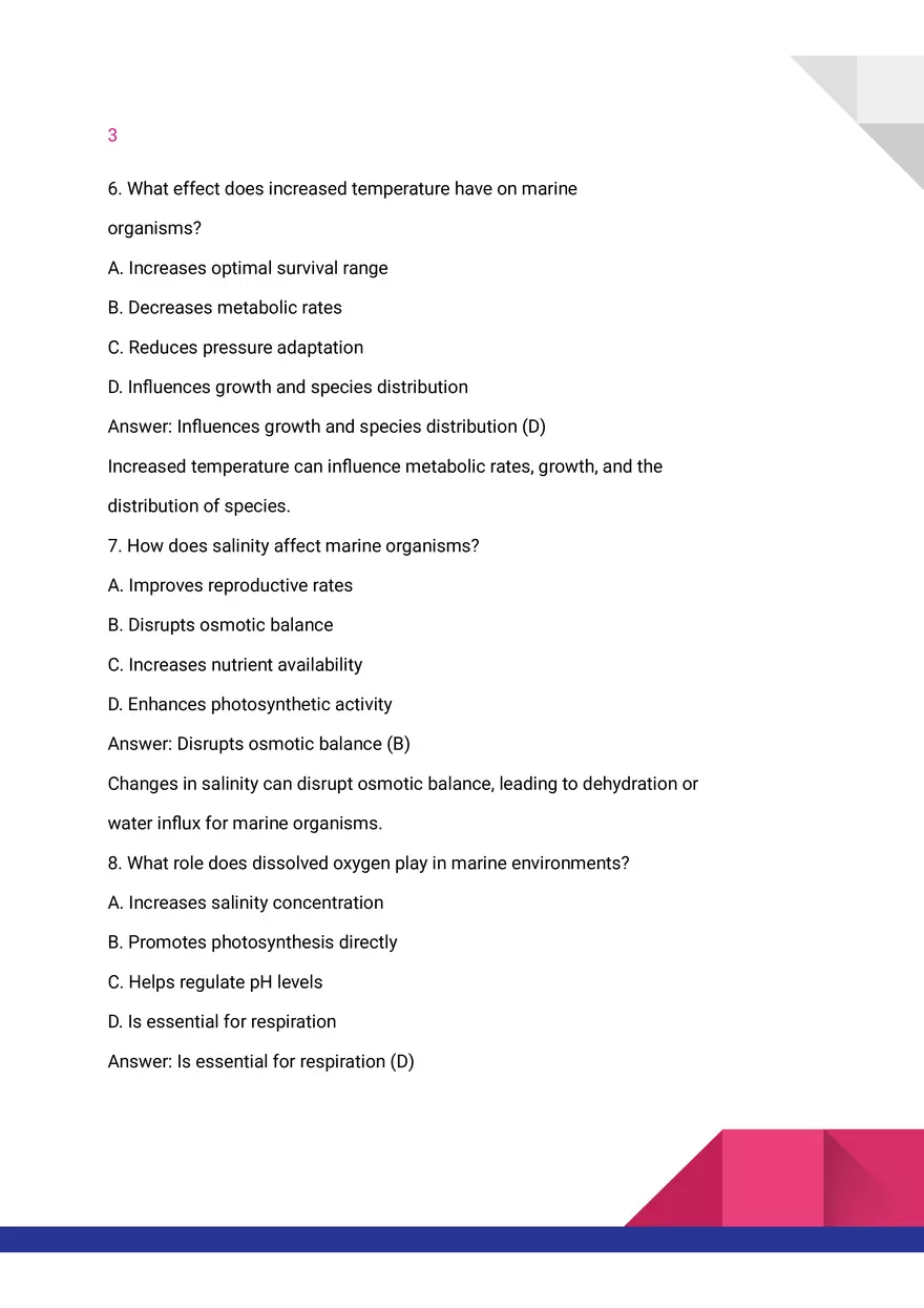 Quiz on Abiotic Factors Affecting Marine Organisms - Page 3