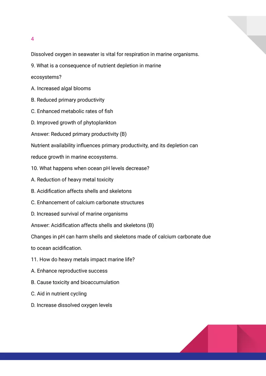 Quiz on Abiotic Factors Affecting Marine Organisms - Page 4