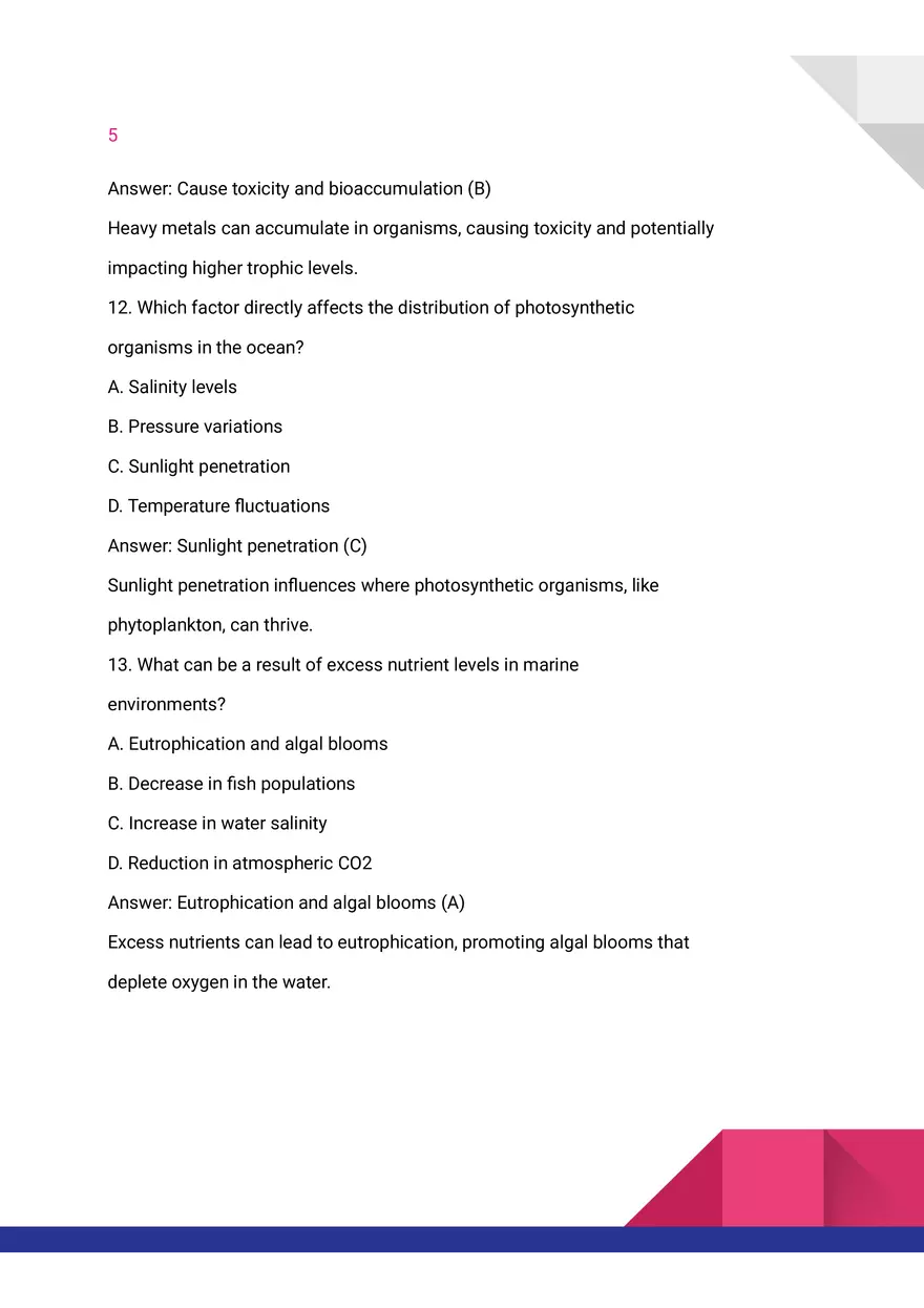 Quiz on Abiotic Factors Affecting Marine Organisms - Page 5