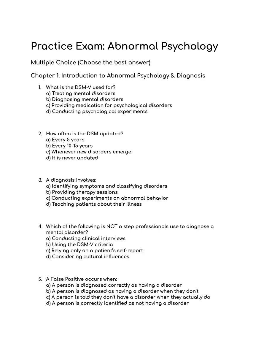 Practice Exam: Abnormal Psychology - Page 1