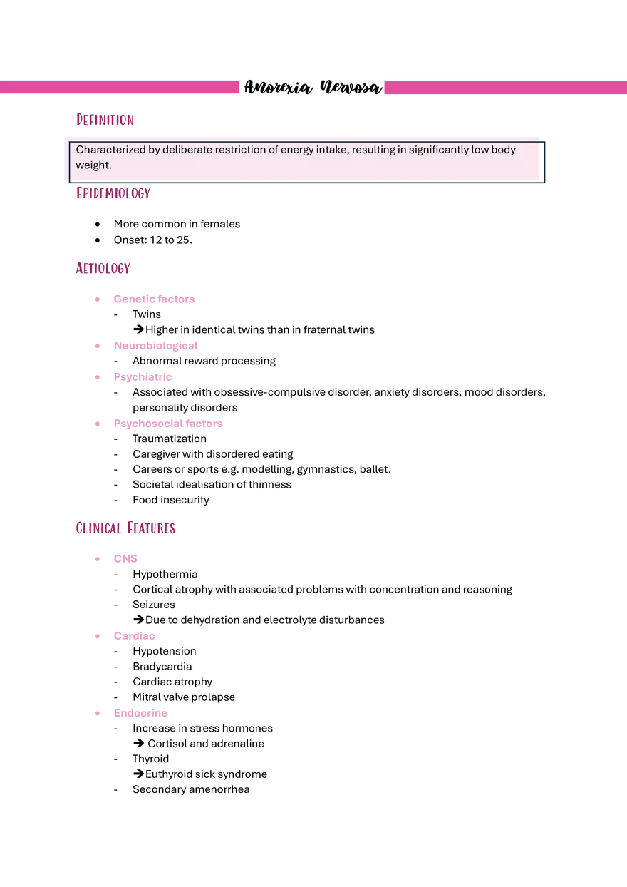 Anorexia Nervosa Cheat Sheet - Page 1