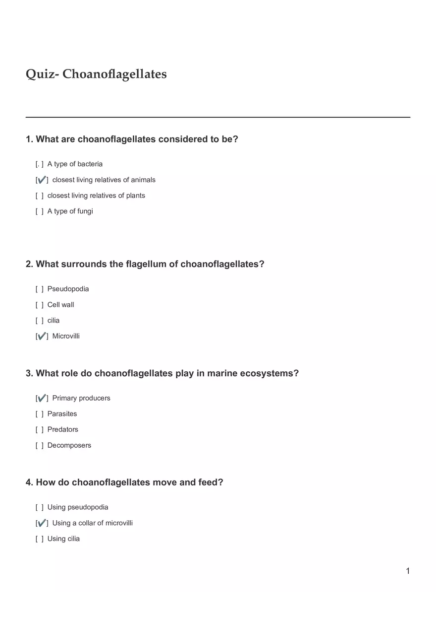Quiz - Choanoflagellates - Page 1