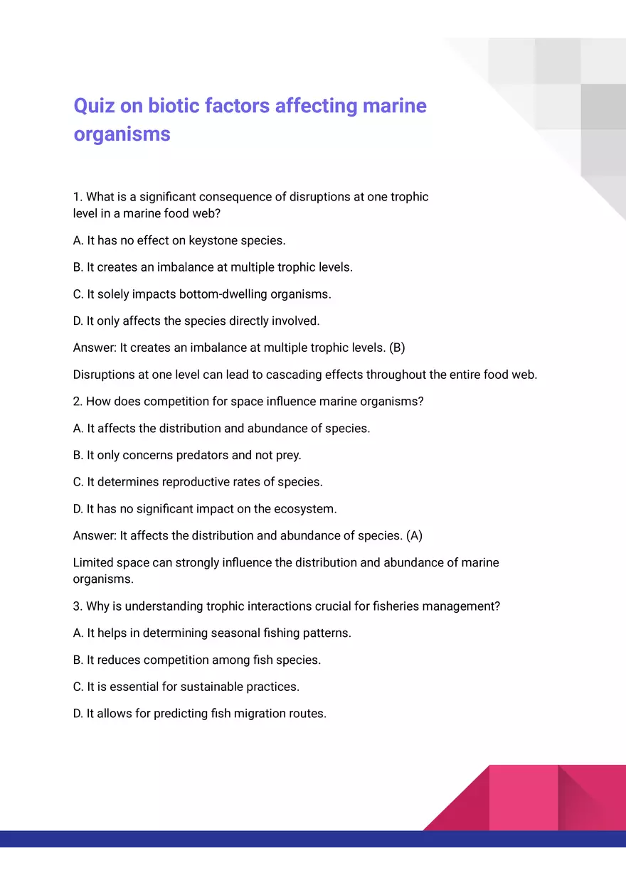 Quiz on Biotic Factors Affecting Marine Organisms - Page 1
