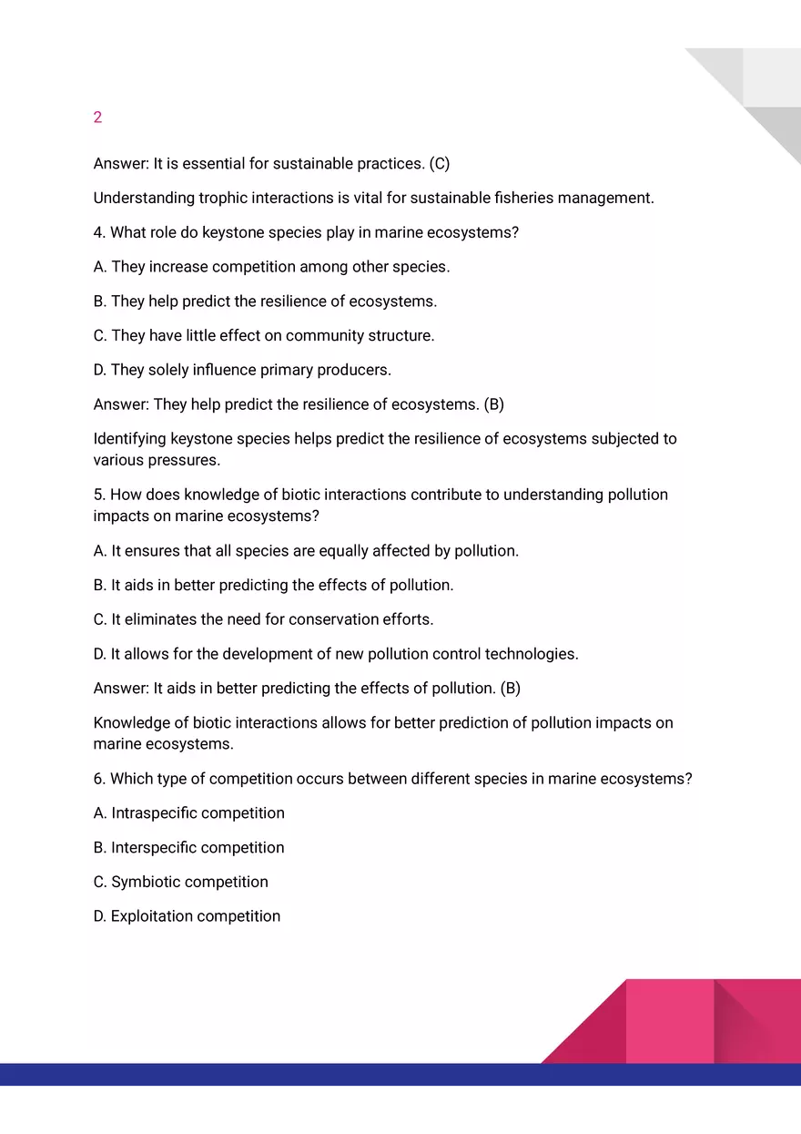 Quiz on Biotic Factors Affecting Marine Organisms - Page 2