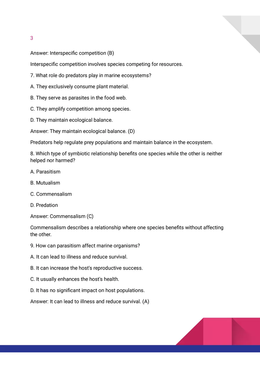 Quiz on Biotic Factors Affecting Marine Organisms - Page 3
