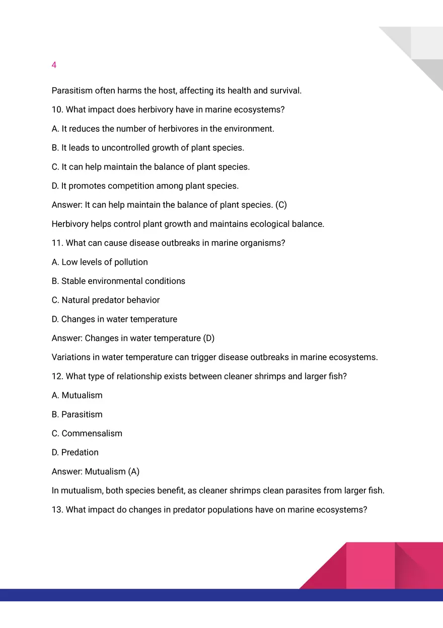 Quiz on Biotic Factors Affecting Marine Organisms - Page 4