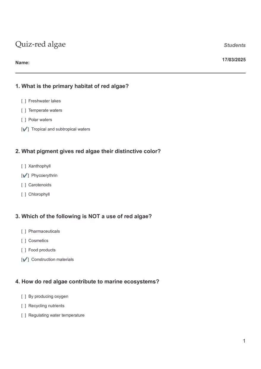 Quiz - Red Algae - Page 1