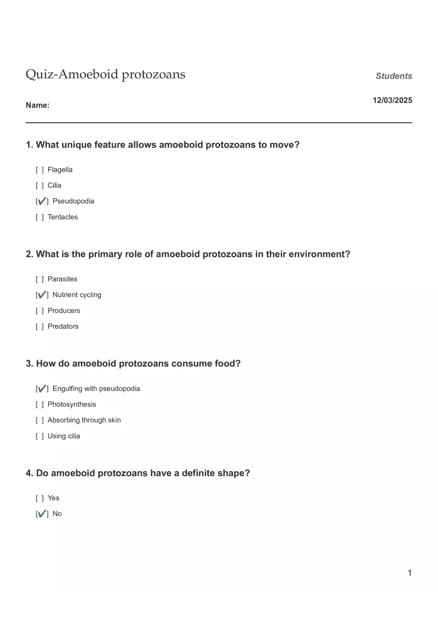 Quiz - Amoeboid protozoans - Page 1