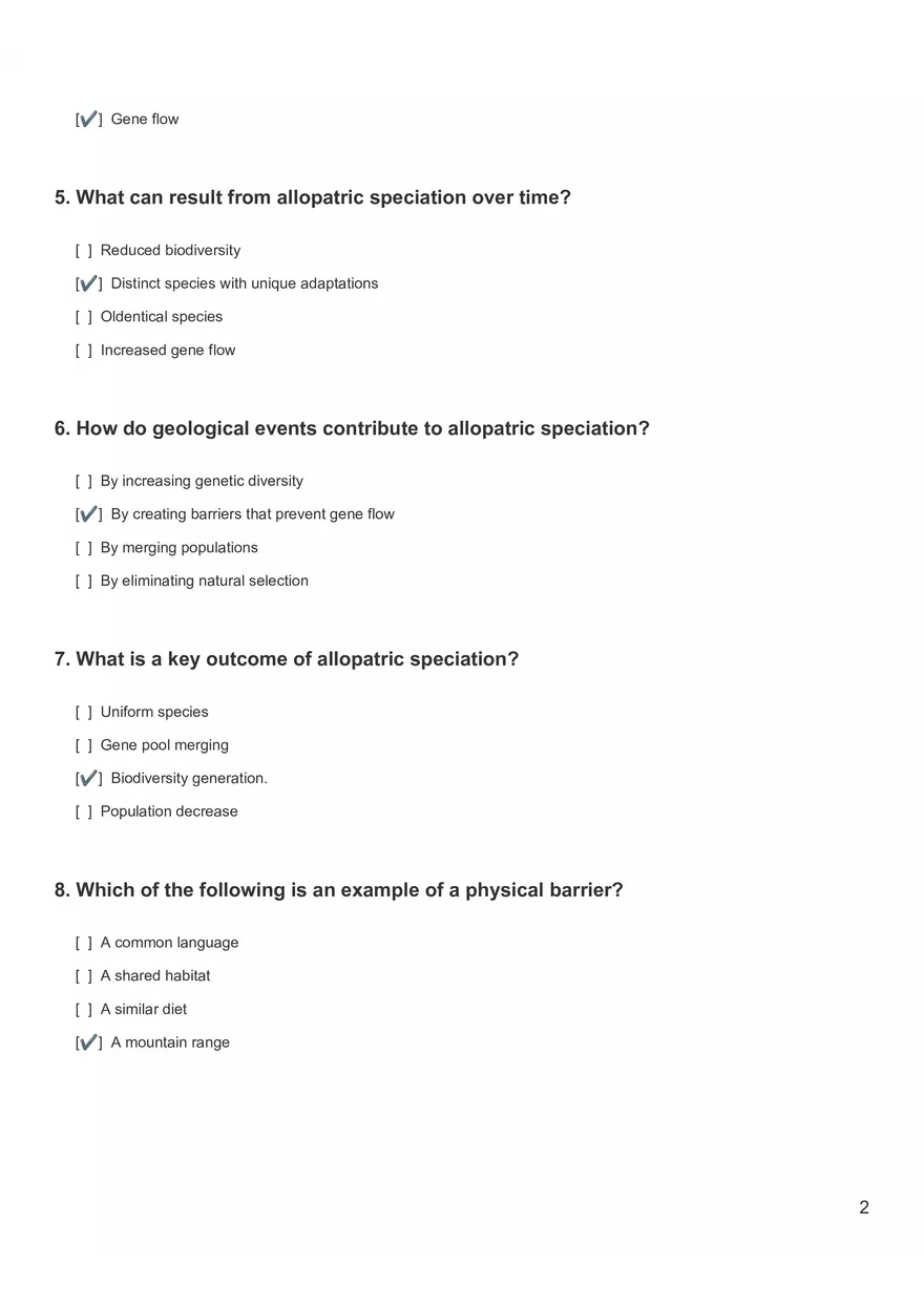 Quiz - Allopatric Speciation - Page 2
