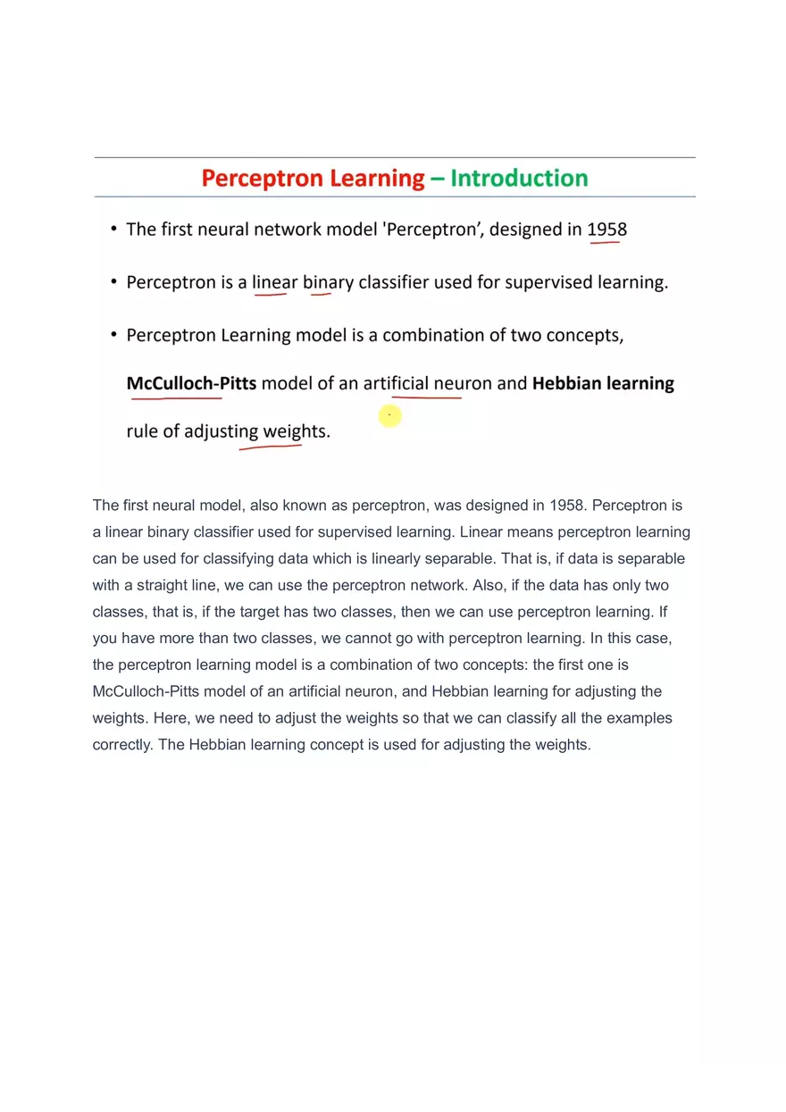 Perceptron Learning - Algorithm - Page 1