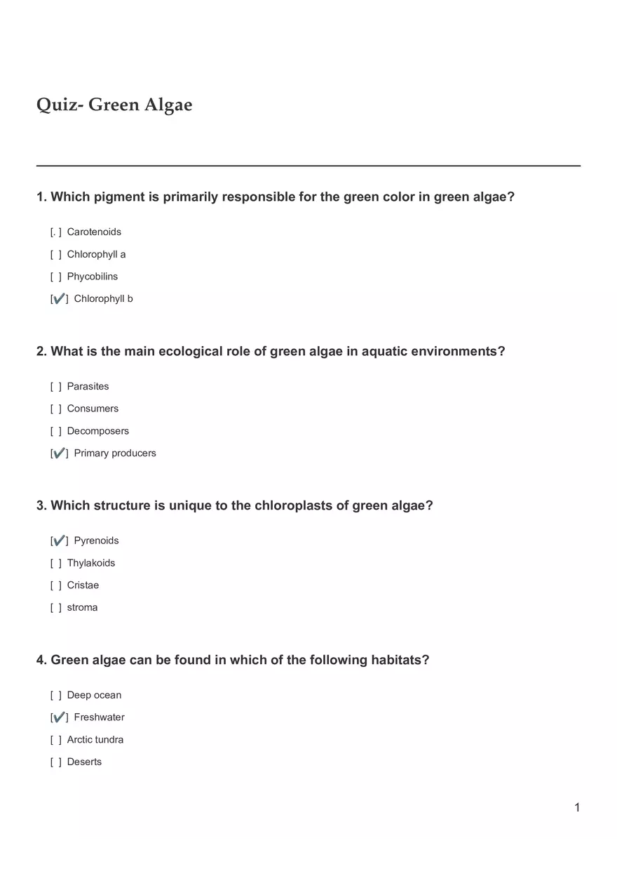 Quiz - Green Algae - Page 1