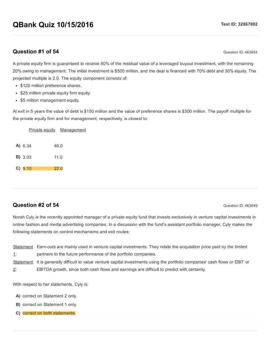 Reading 45: Private Equity Valuation Question - Page 1